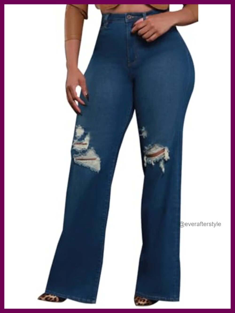 High Waisted Wide Leg Distressed Jeans Frayed Ripped Denim Pants